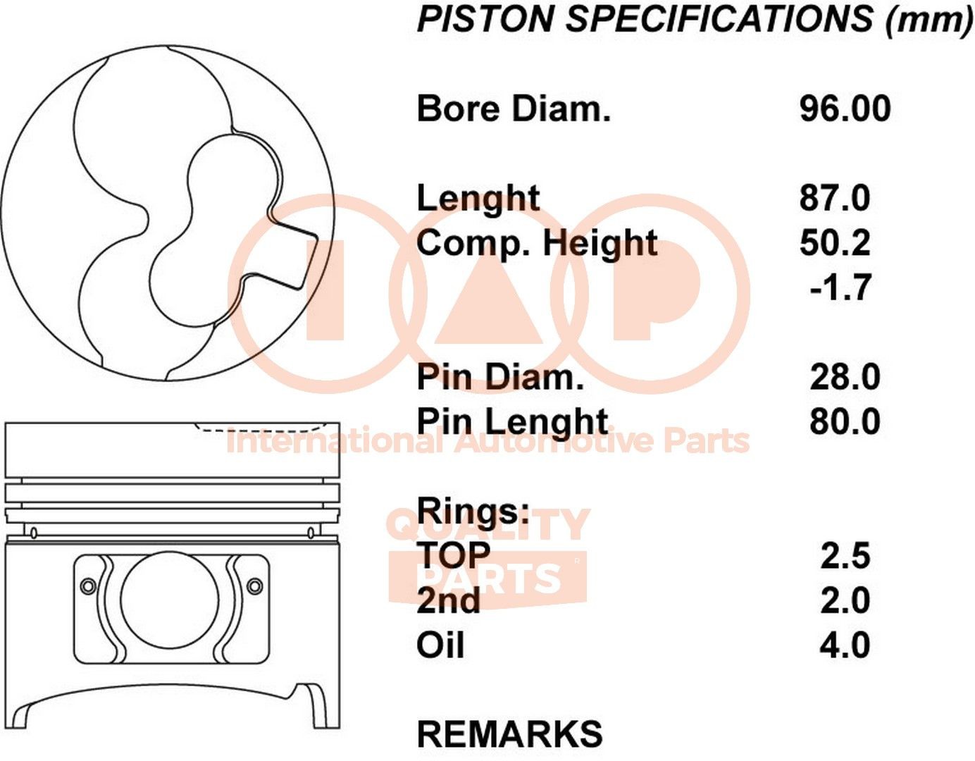 IAP QUALITY PARTS Piston Article number: 100-17198 cheaply