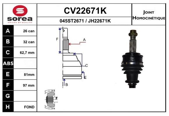 EAI Joint kit, drive shaft Article number: CV22671K cheaply