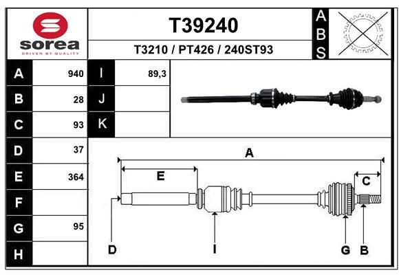 EAI Drive shaft Article number: T39240 cheaply