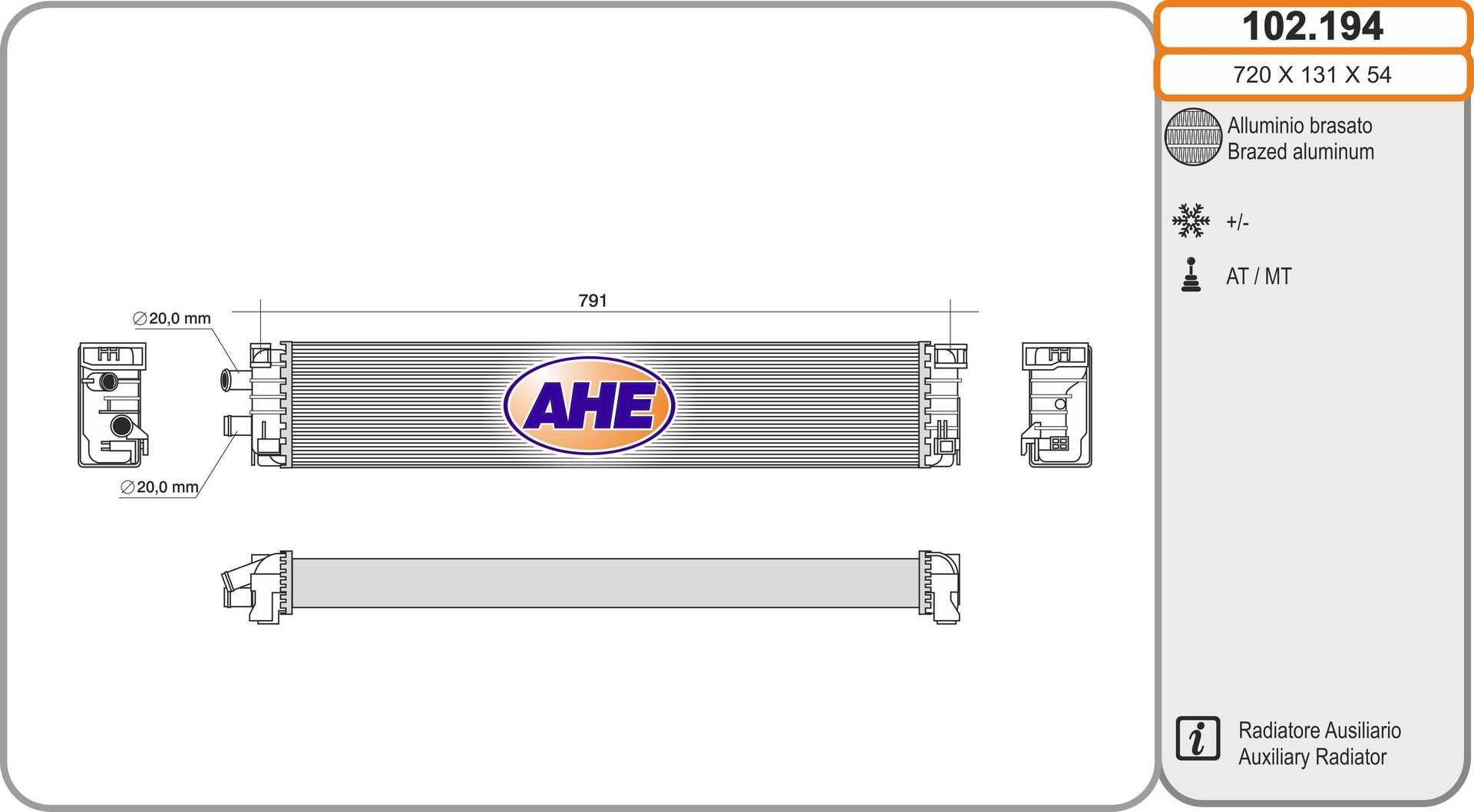AHE Radiaator, mootorijahutus Artikli number: 102.194 soodsalt