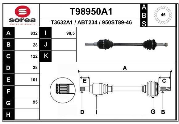 EAI Drive shaft Article number: T98950A1 cheaply