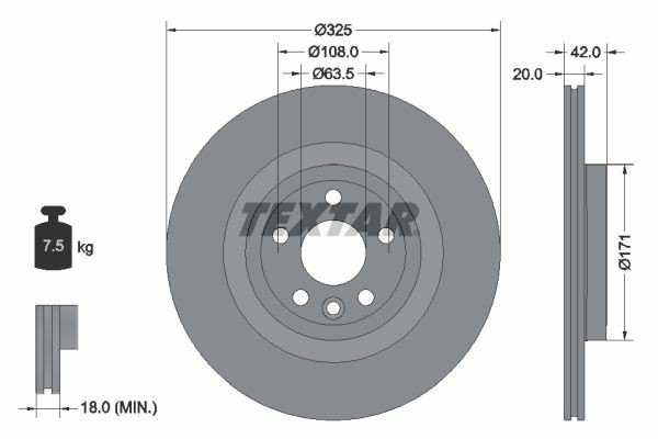 TEXTAR Brake disc Article number: 92314305 cheaply