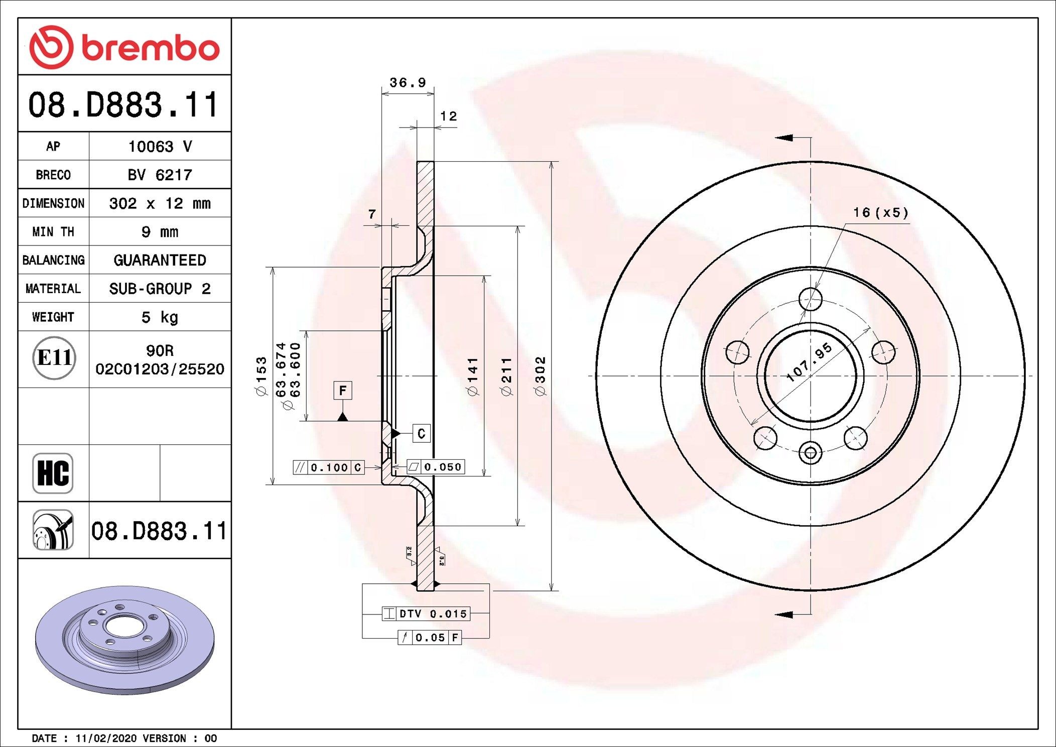 BREMBO Brake disc Article number: 08.D883.11 cheaply