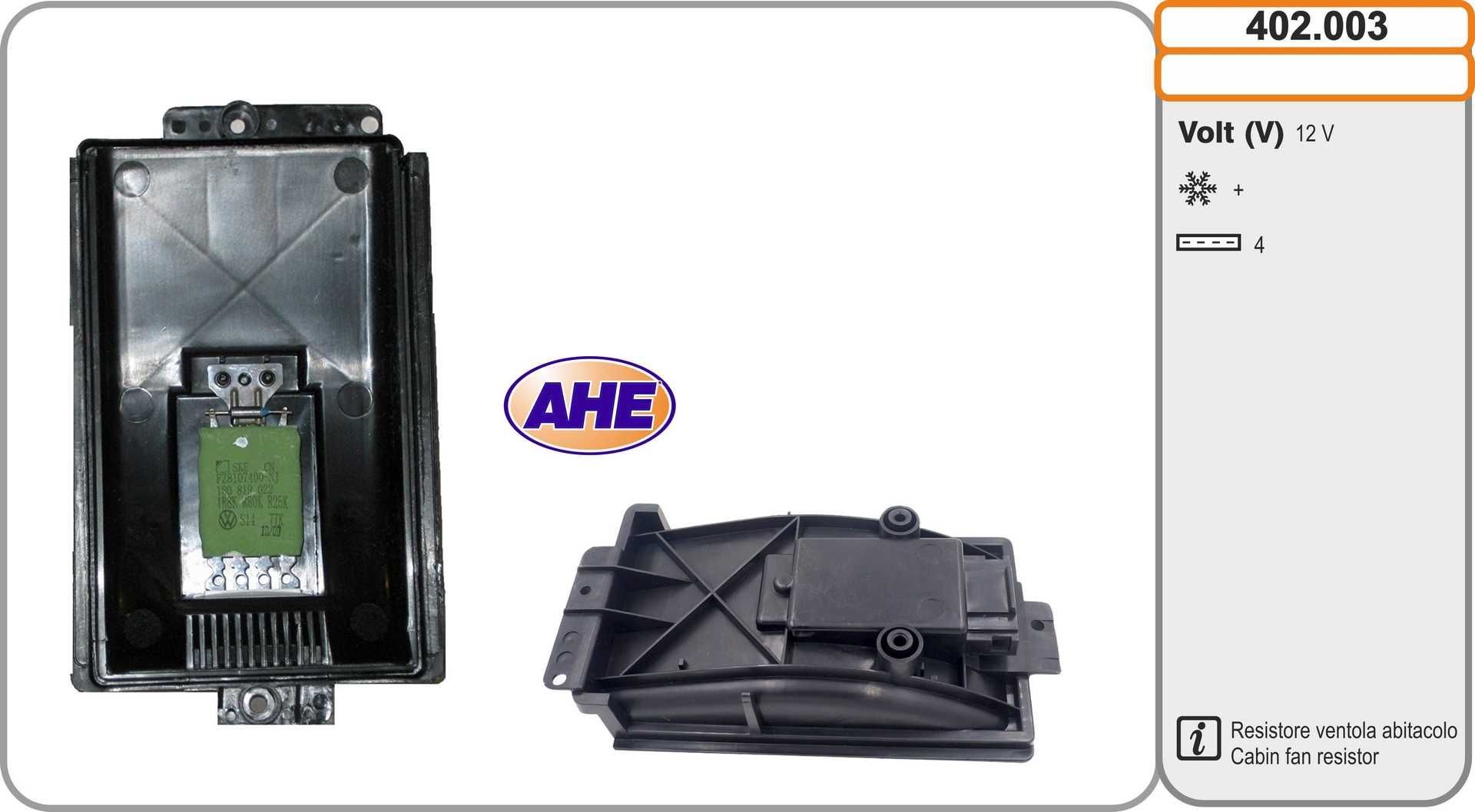 AHE Pre-resistor, electro motor radiator fan Article number: 402.003 cheaply