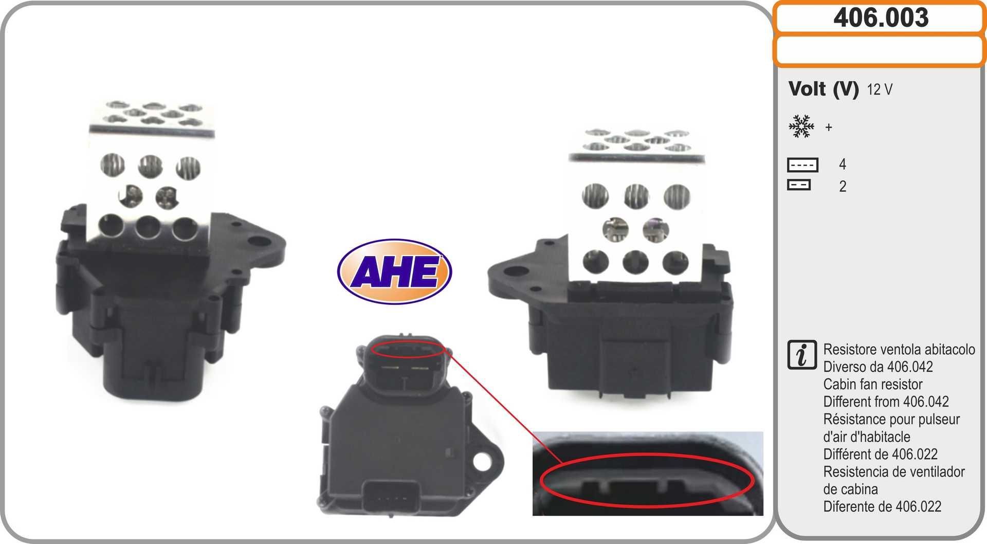 AHE Pre-resistor, electro motor radiator fan Article number: 406.003 cheaply