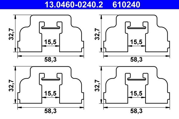 ATE 13.0460-0240.2 Monteringssæt til bremseklodser SANDERO / STEPWAY 1.6 102 HK Benzin