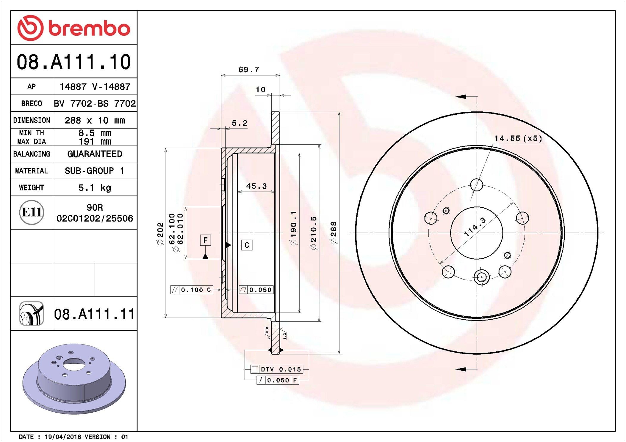 BREMBO Brake disc Article number: 08.A111.10 cheaply