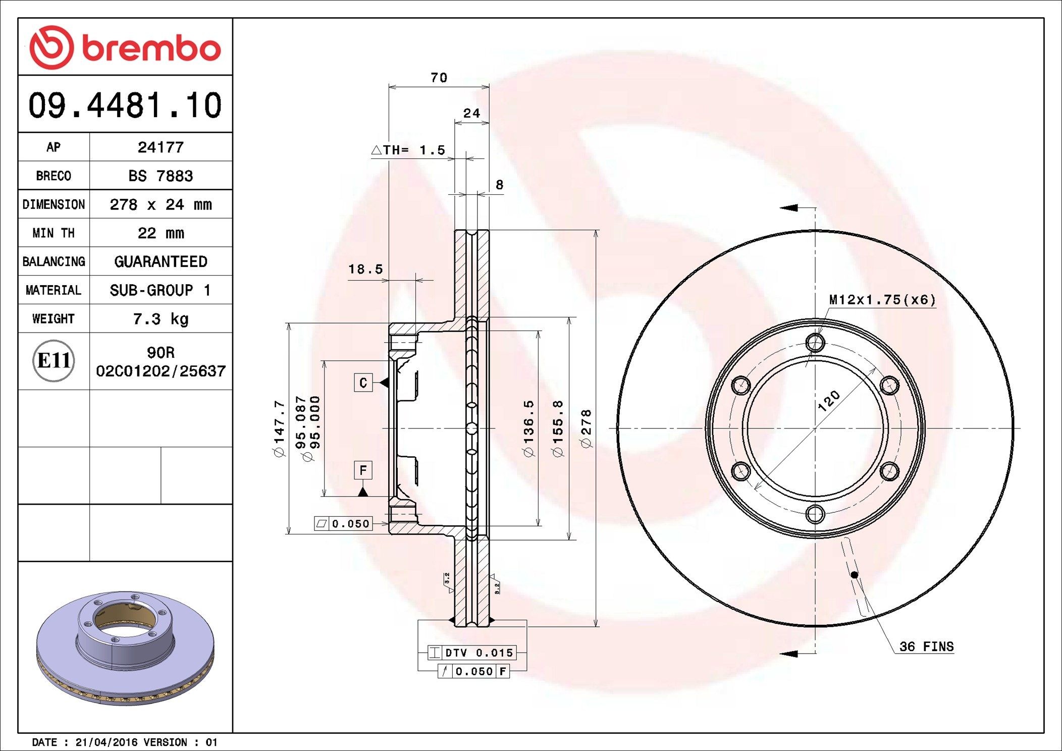 BREMBO Bremseskive Varenummer: 09.4481.10 billige