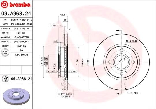 BREMBO Brake disc Article number: 09.A968.24 cheaply