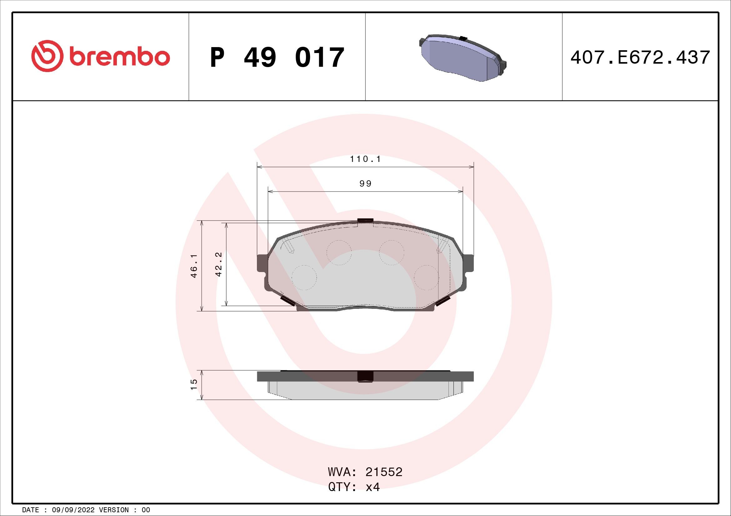 BREMBO Brake pad set Article number: P 49 017 cheaply