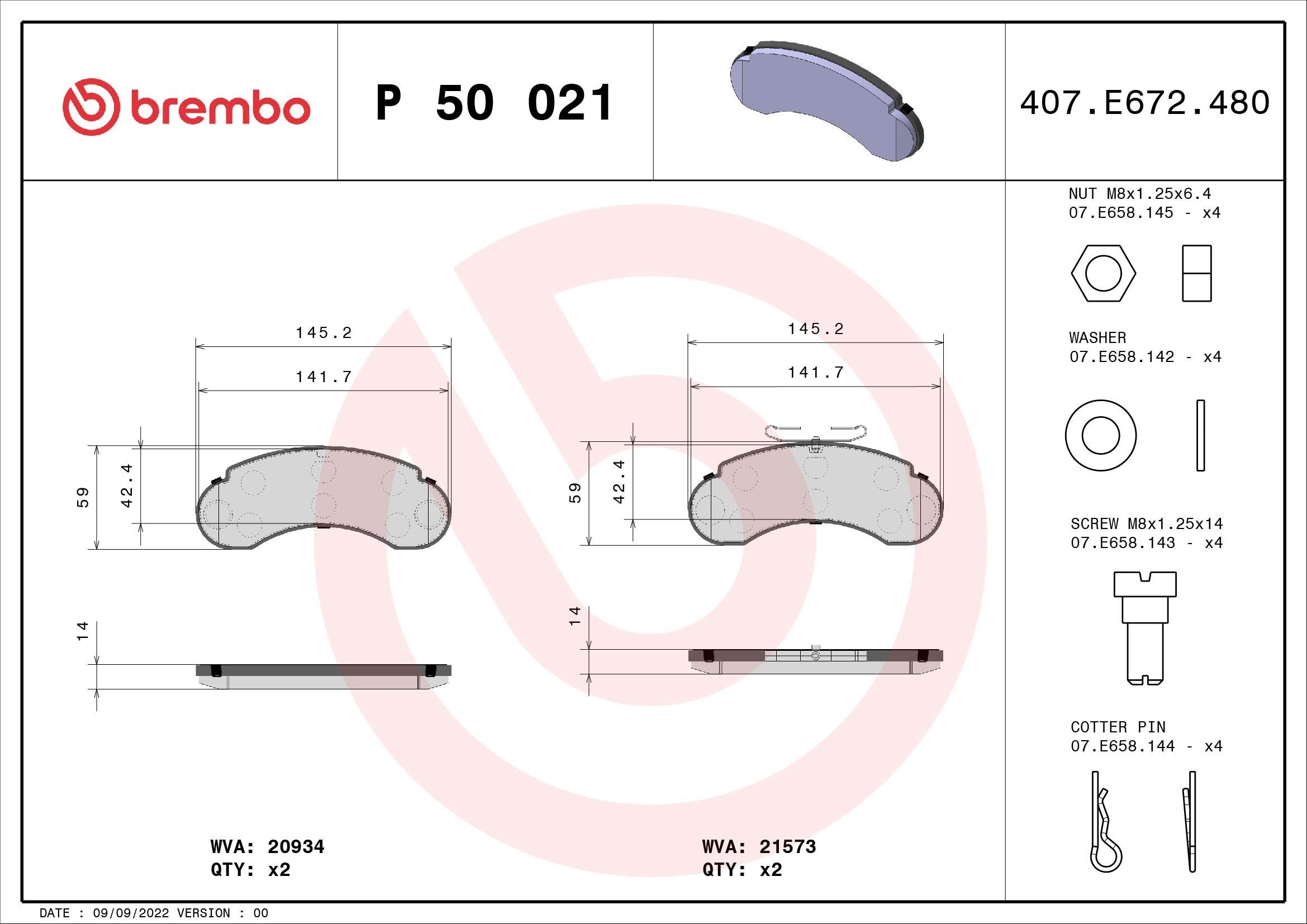 BREMBO Brake pad set Article number: P 50 021 cheaply