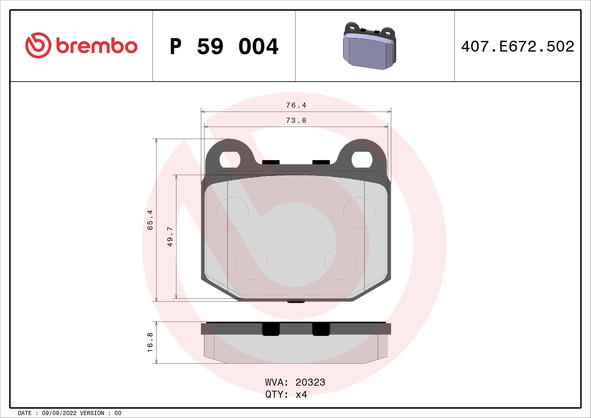 BREMBO Brake pad set Article number: P 59 004 cheaply