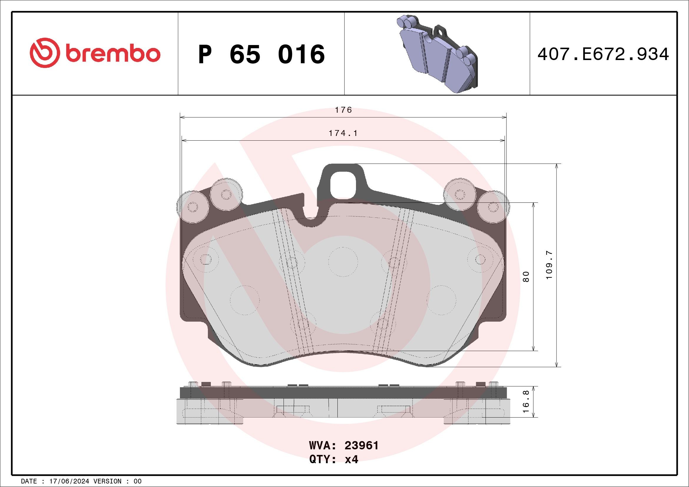 BREMBO Bromsbelägg Artikelnummer: P 65 016 billigt