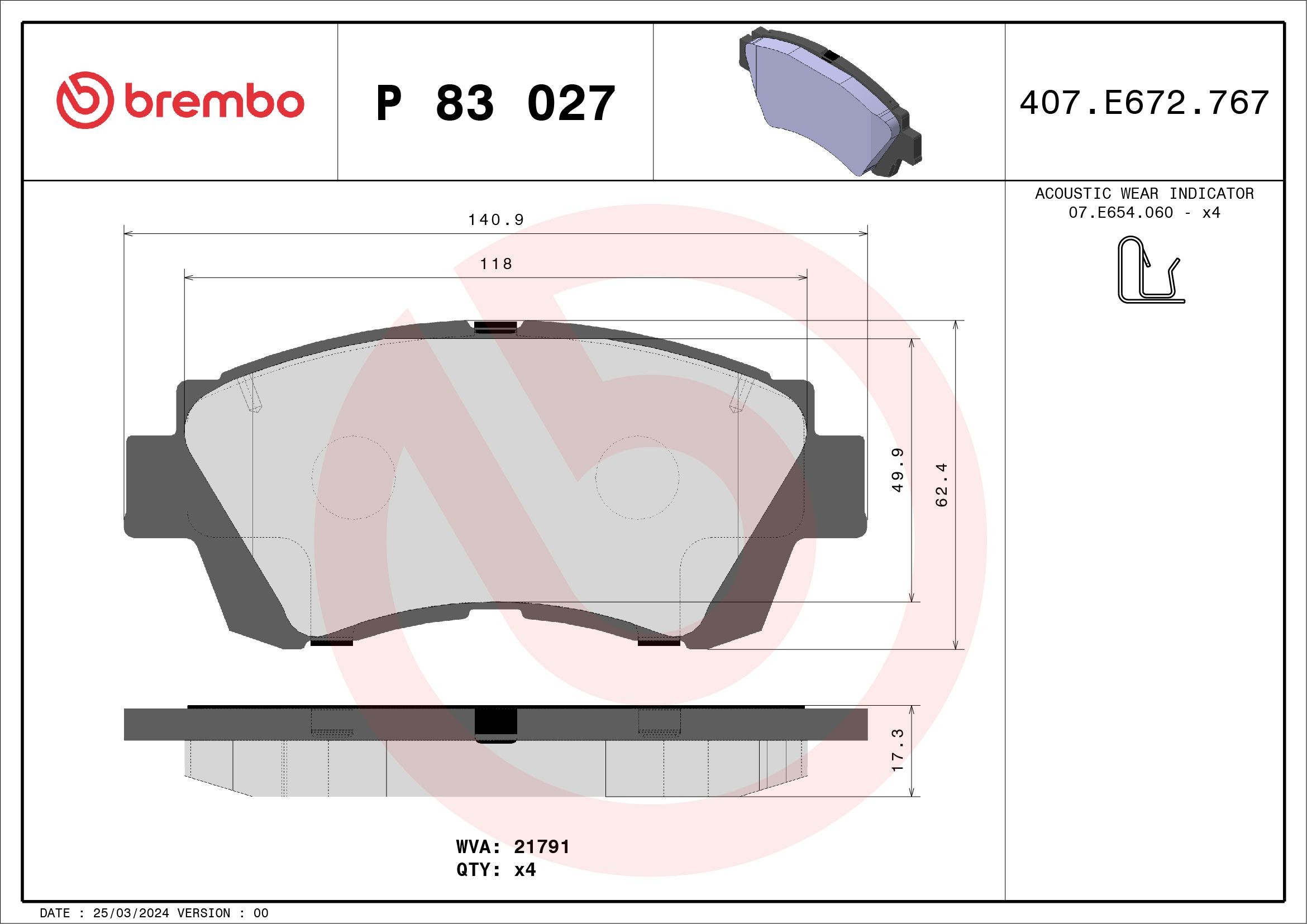 BREMBO Brake pad set Article number: P 83 027 cheaply