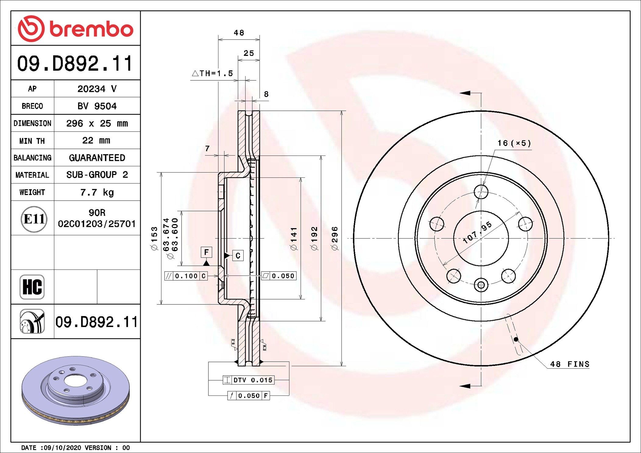 BREMBO Brake disc Article number: 09.D892.11 cheaply