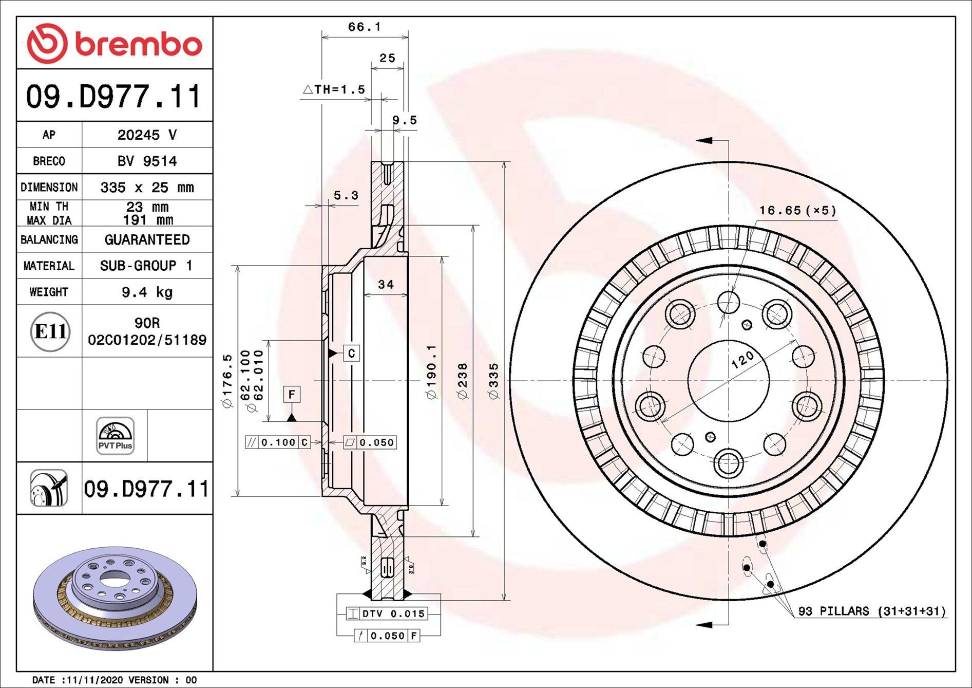 BREMBO Brake disc Article number: 09.D977.11 cheaply