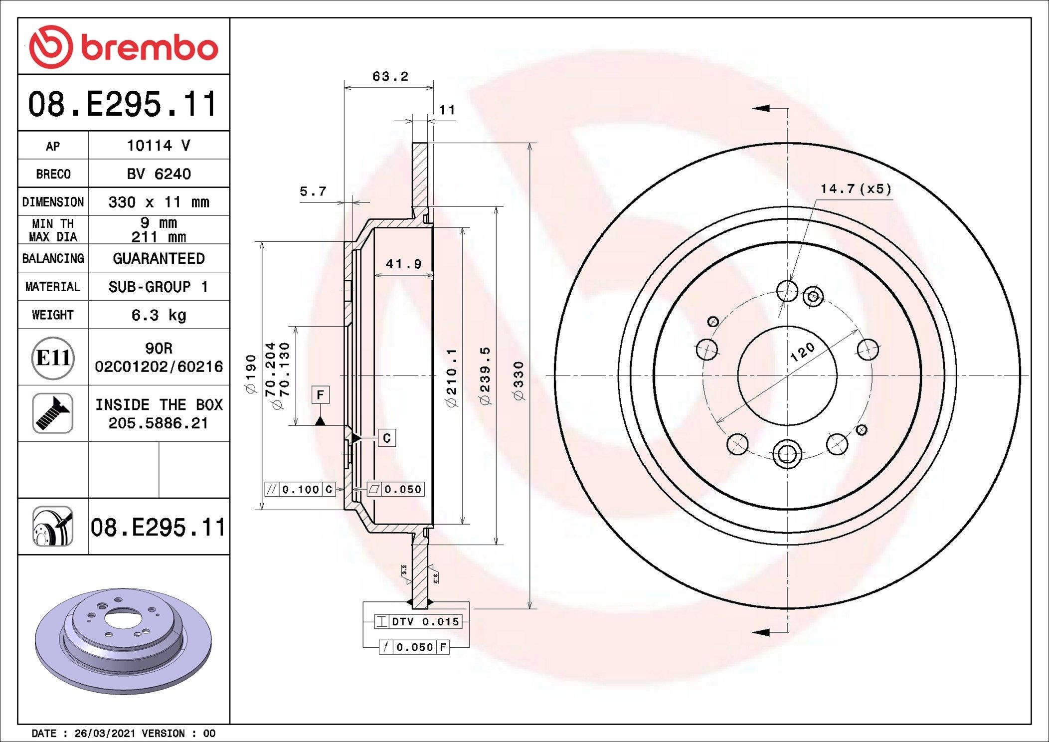 BREMBO Bremseskive Varenummer: 08.E295.11 billige