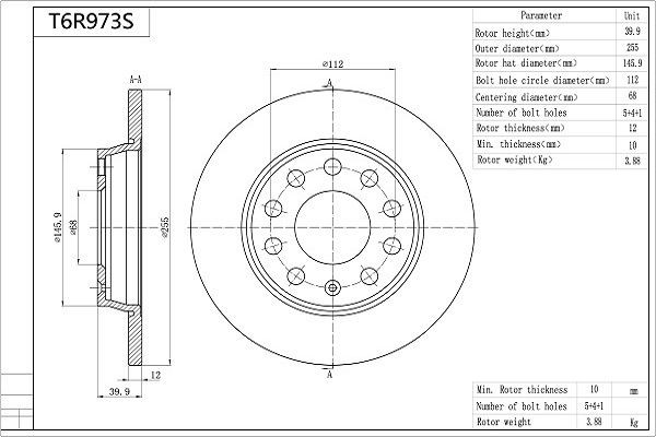 AISIN Brake disc Article number: T6R973S cheaply