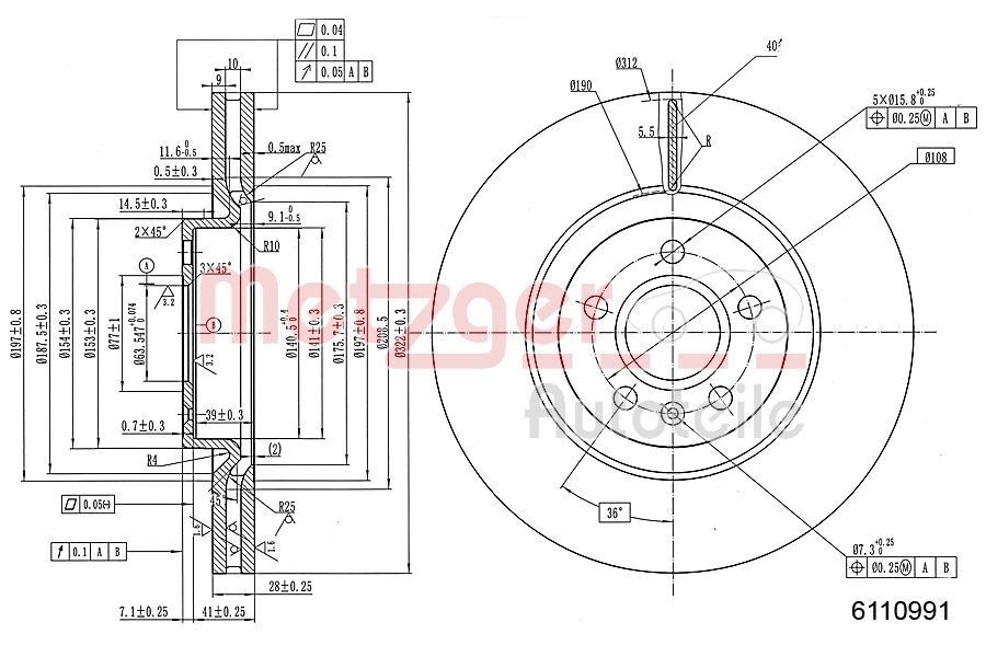 METZGER Brake disc Article number: 6110991 cheaply