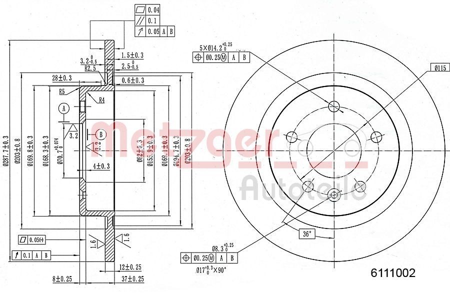 METZGER Brake disc Article number: 6111002 cheaply