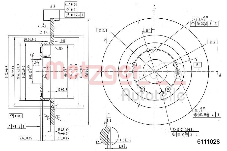 METZGER Brake disc Article number: 6111028 cheaply