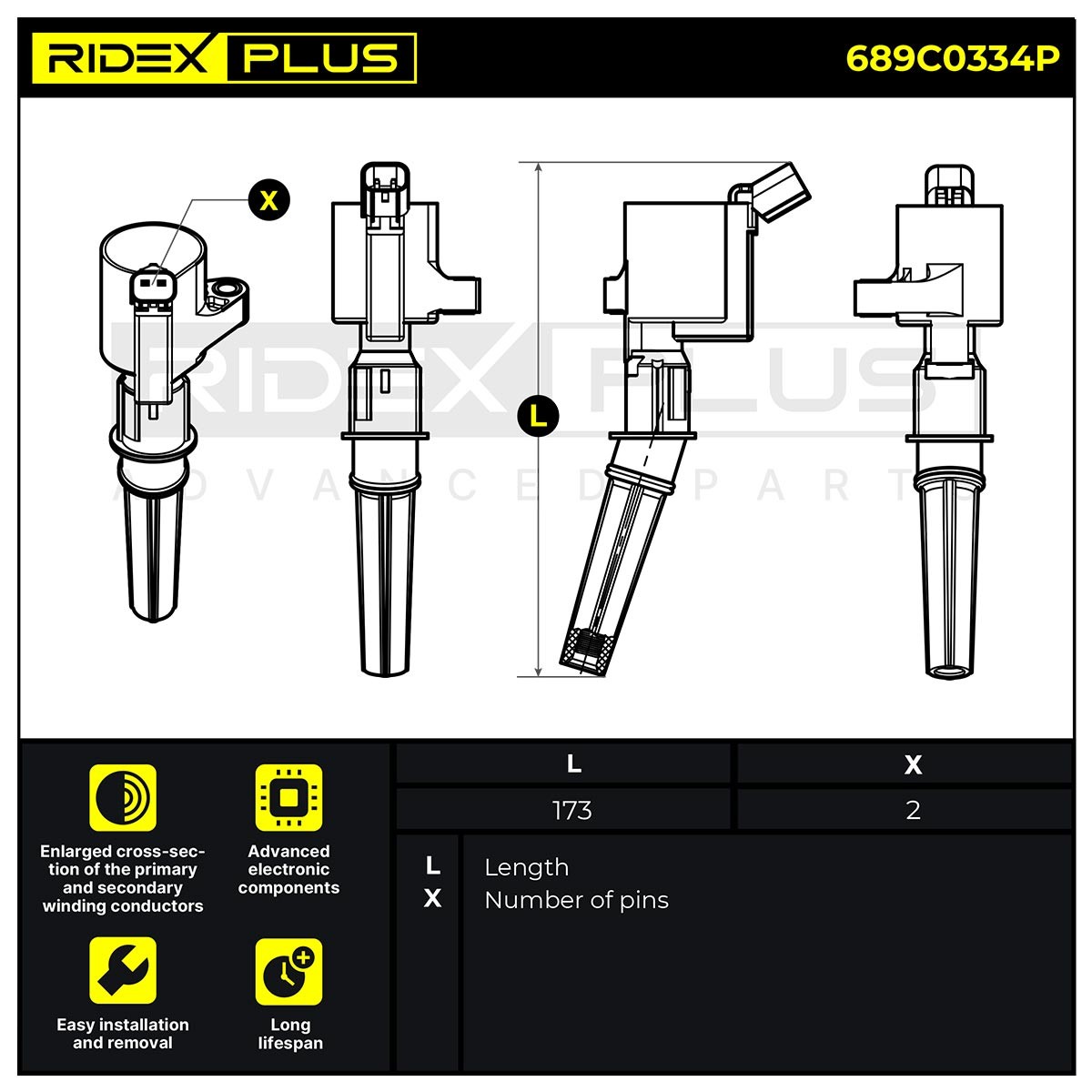 RIDEX PLUS Ignition coil Article number: 689C0334P cheaply