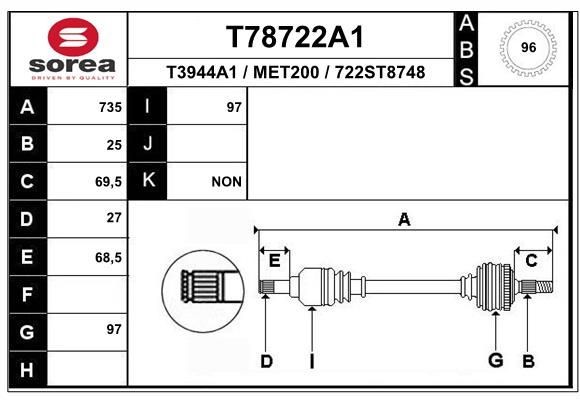 EAI Drive shaft Article number: T78722A1 cheaply
