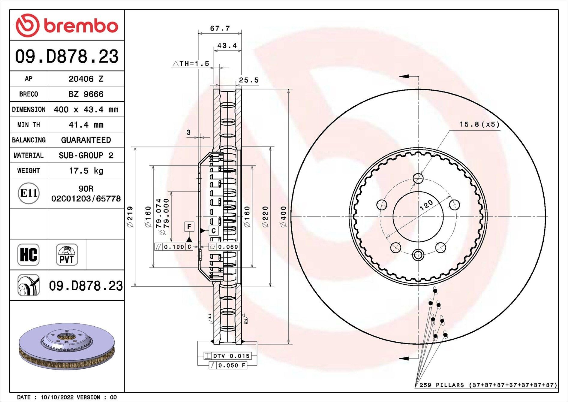 BREMBO Brake disc Article number: 09.D878.23 cheaply