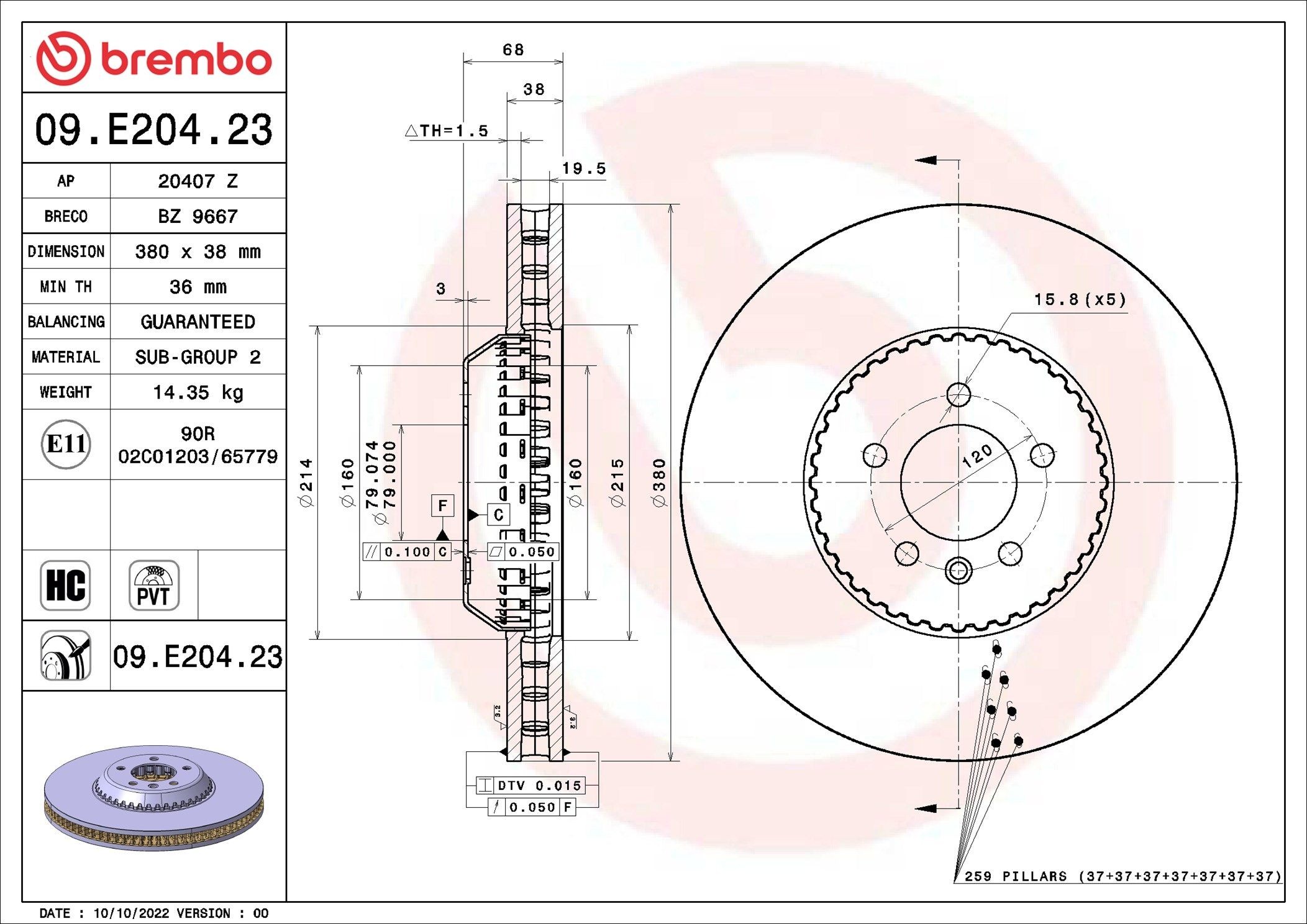 BREMBO Brake disc Article number: 09.E204.23 cheaply