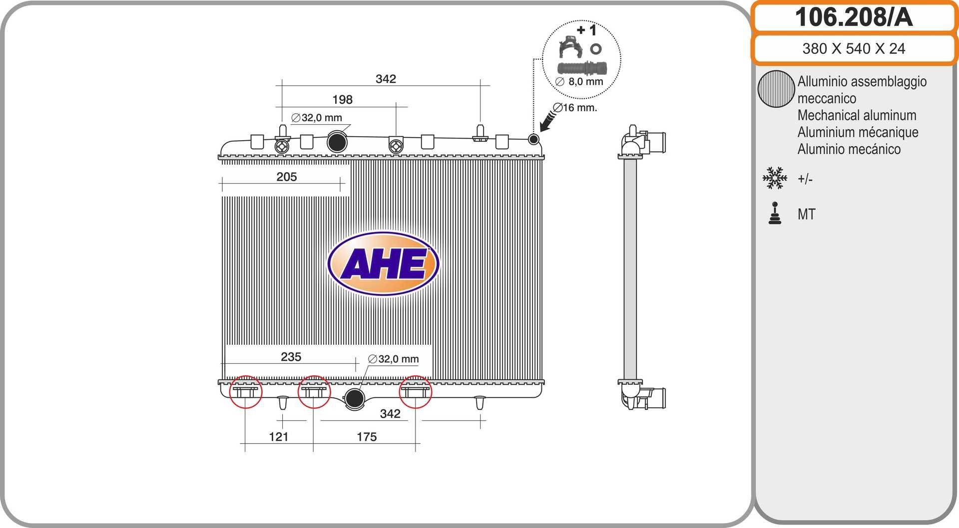 AHE Radiaator, mootorijahutus Artikli number: 106.208/A soodsalt