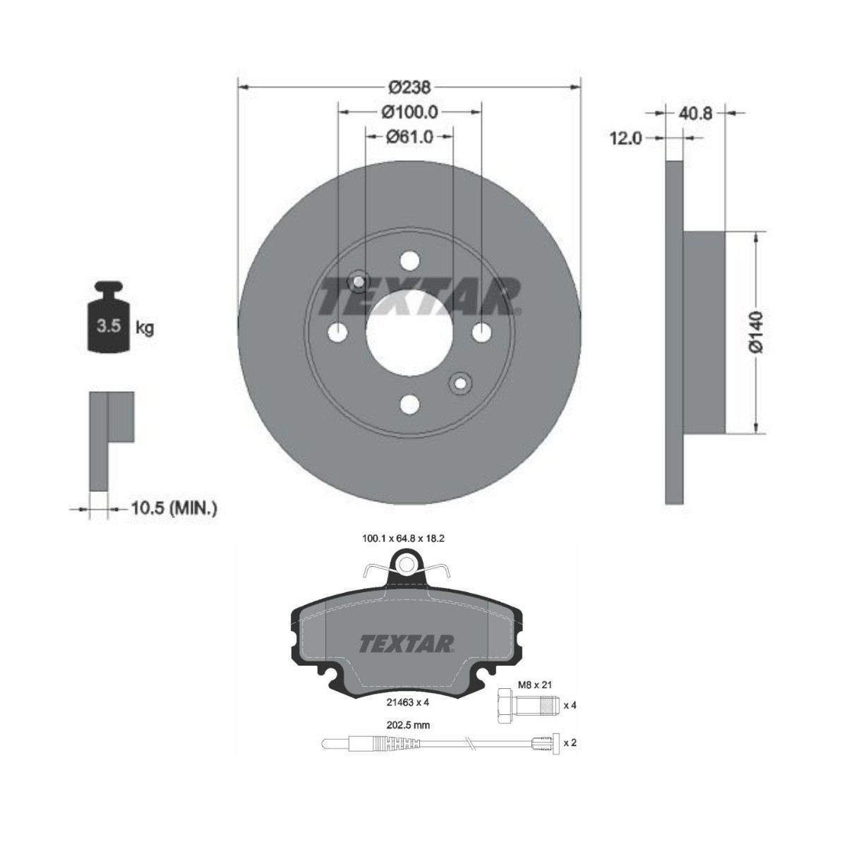 TEXTAR Brake discs and pads set Article number: TXR3405N0012 cheaply