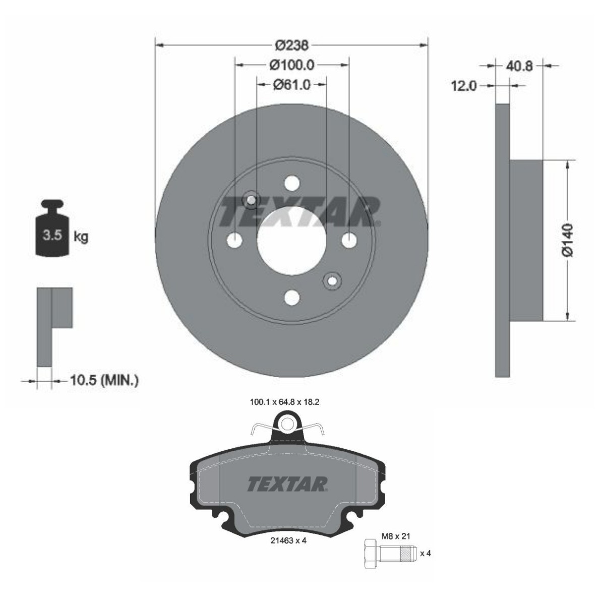 TEXTAR Brake discs and pads set Article number: TXR3405N0037 cheaply