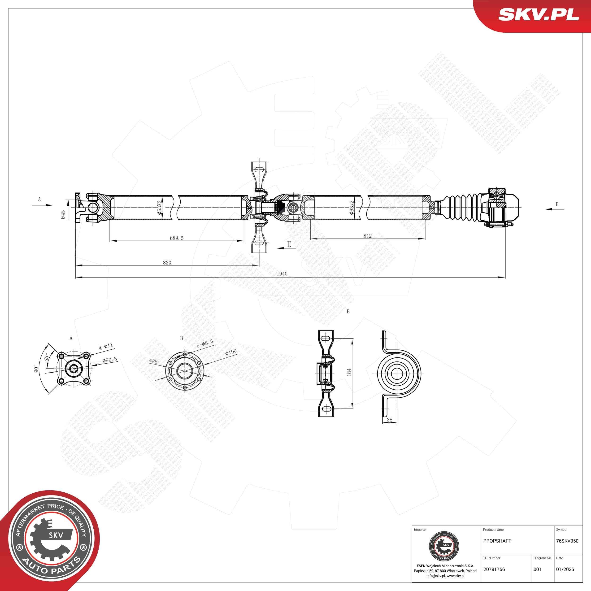 ESEN SKV Drive shaft Article number: 76SKV050 cheaply