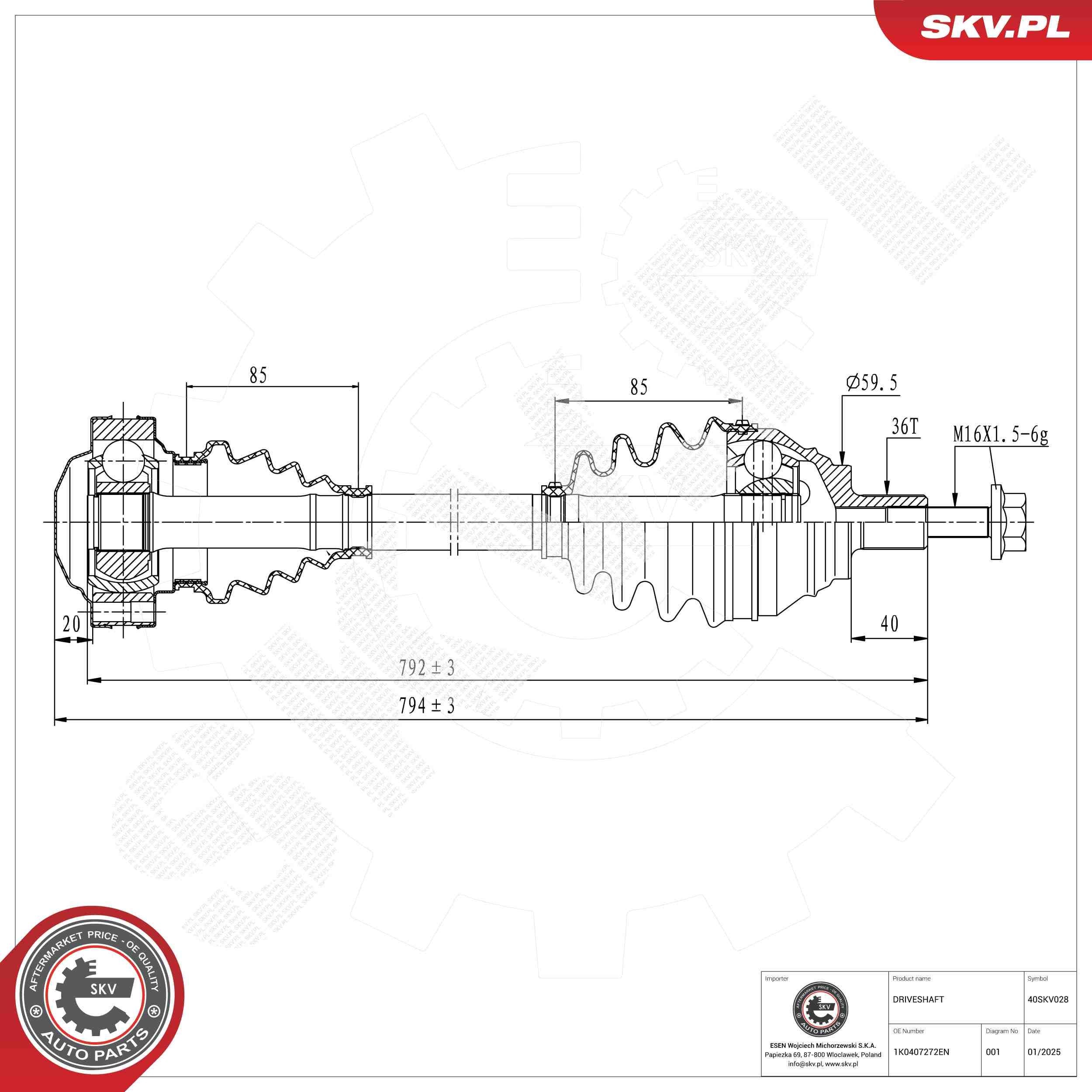 ESEN SKV Drive shaft Article number: 40SKV028 cheaply