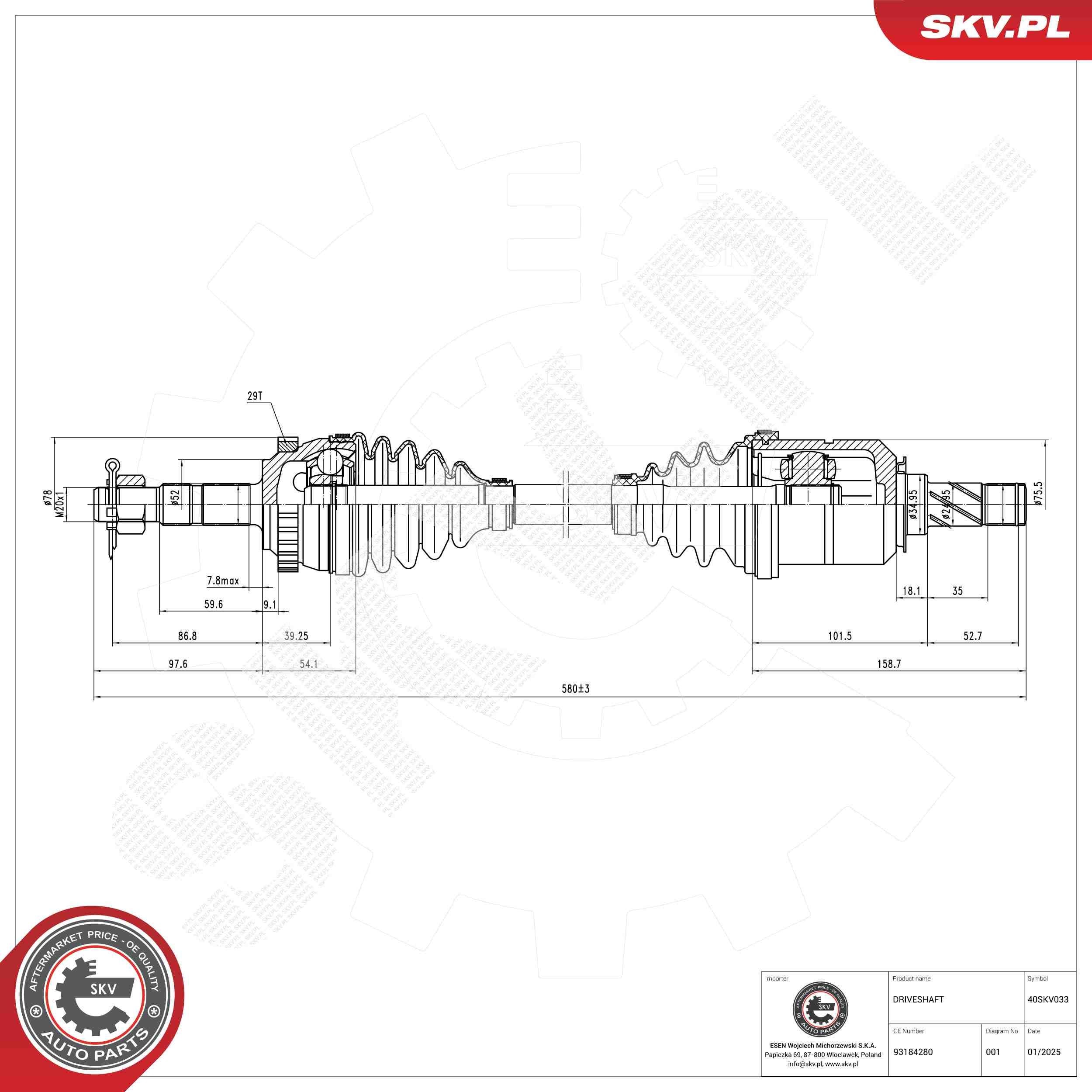 ESEN SKV Drive shaft Article number: 40SKV033 cheaply