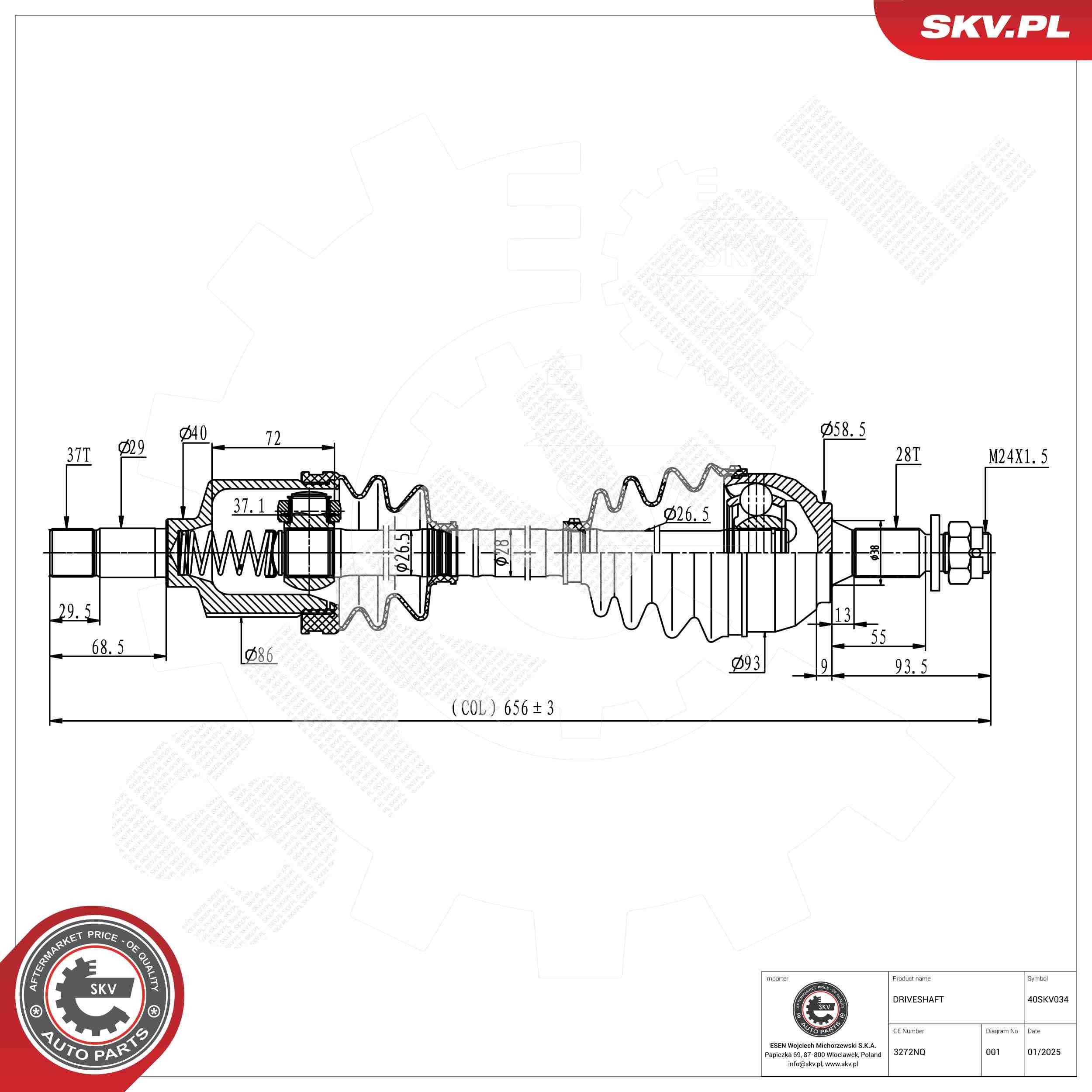 ESEN SKV Drive shaft Article number: 40SKV034 cheaply