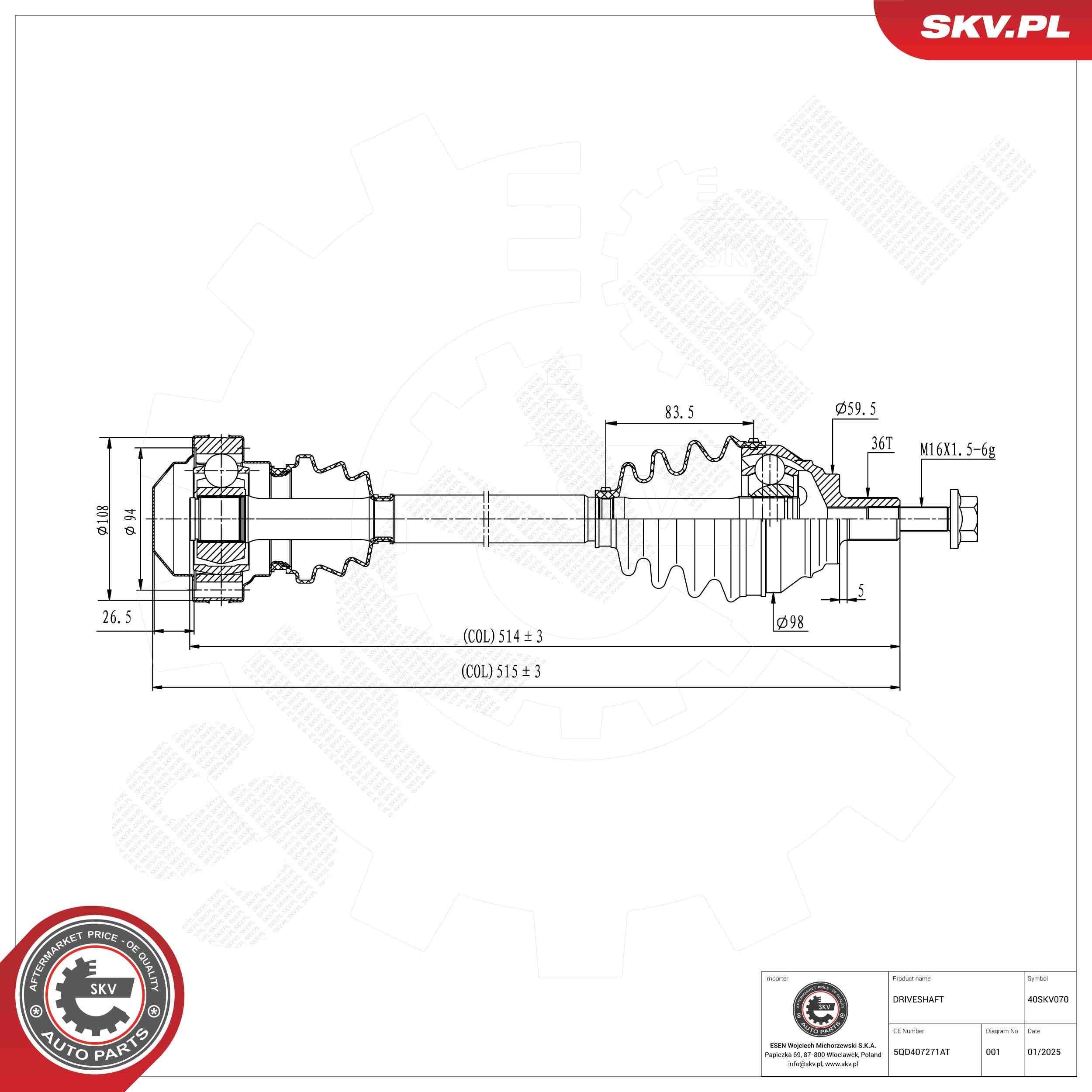 ESEN SKV Drive shaft Article number: 40SKV070 cheaply
