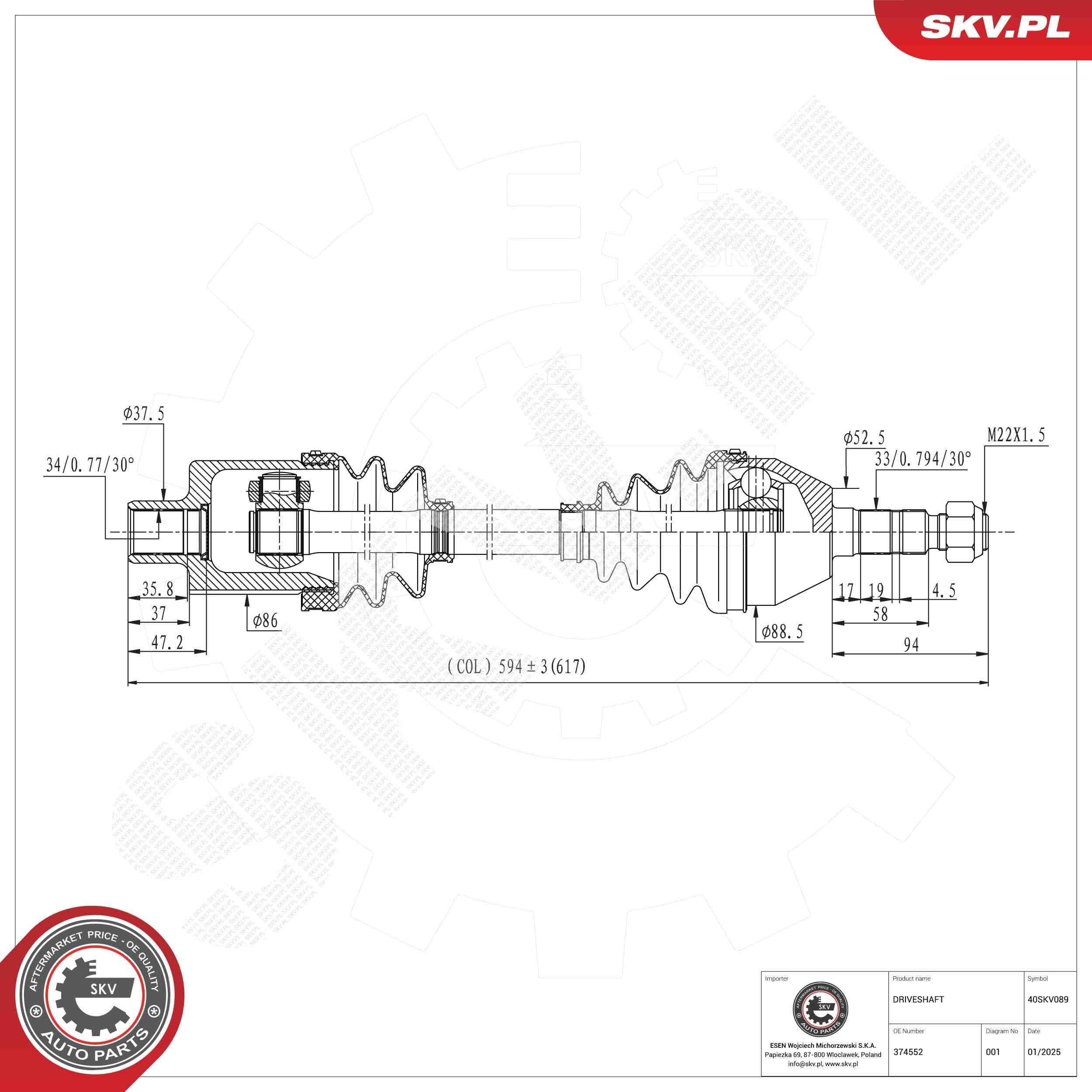 ESEN SKV Drive shaft Article number: 40SKV089 cheaply