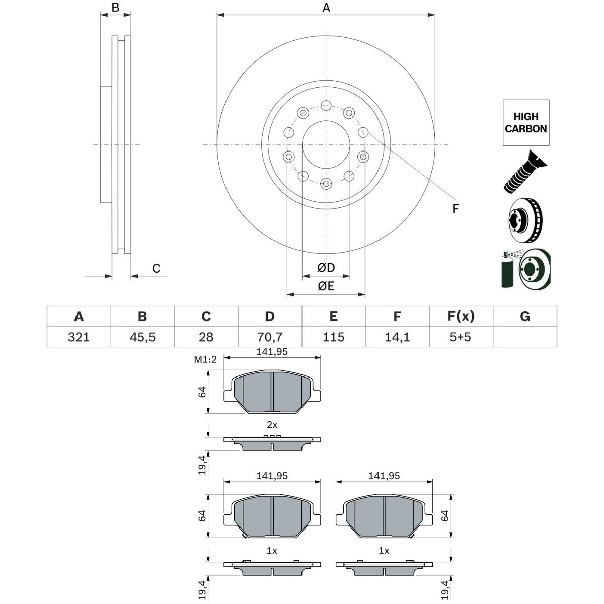 BOSCH Brake discs and pads set Article number: BSH3405N0307 cheaply