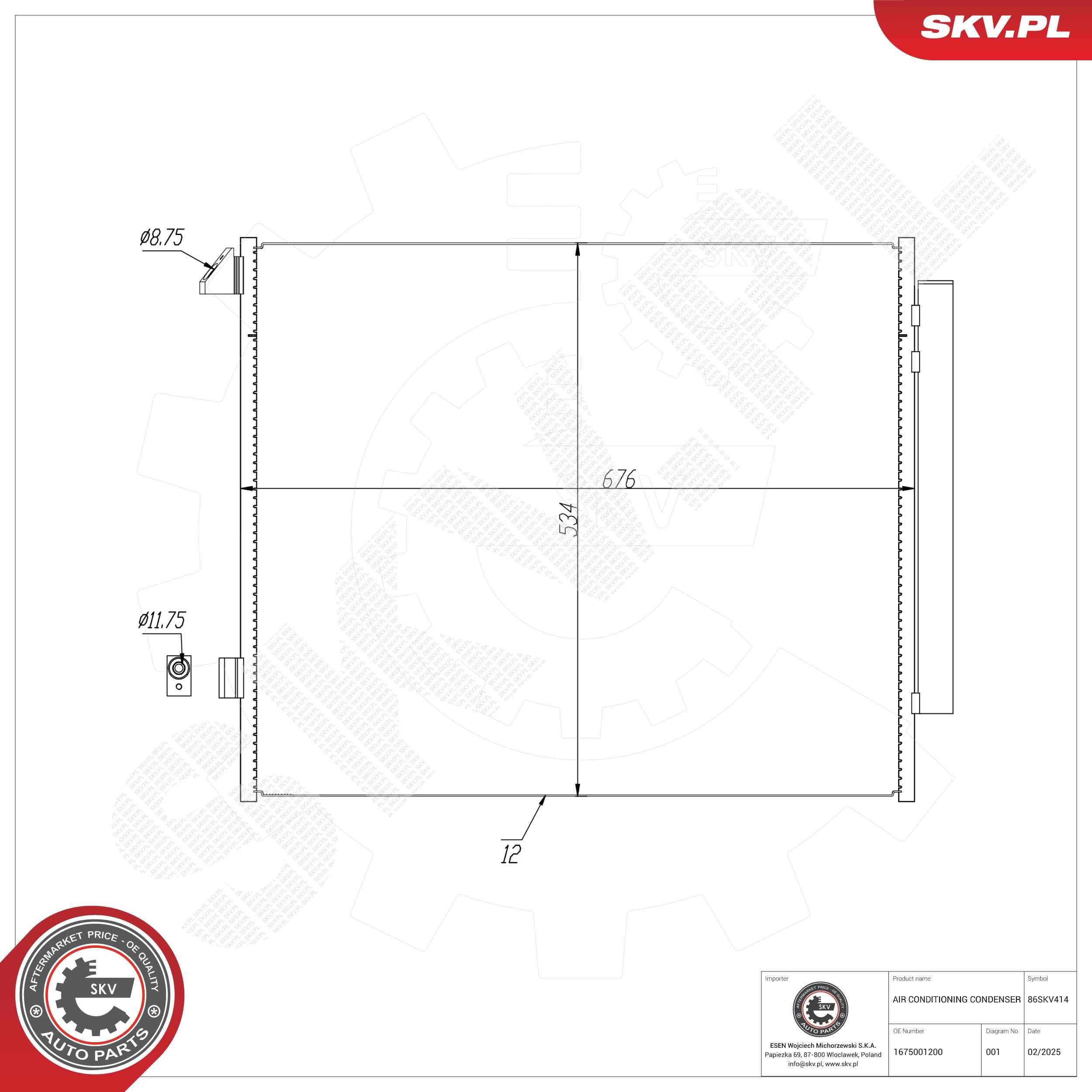 ESEN SKV Air conditioning condenser Article number: 86SKV414 cheaply