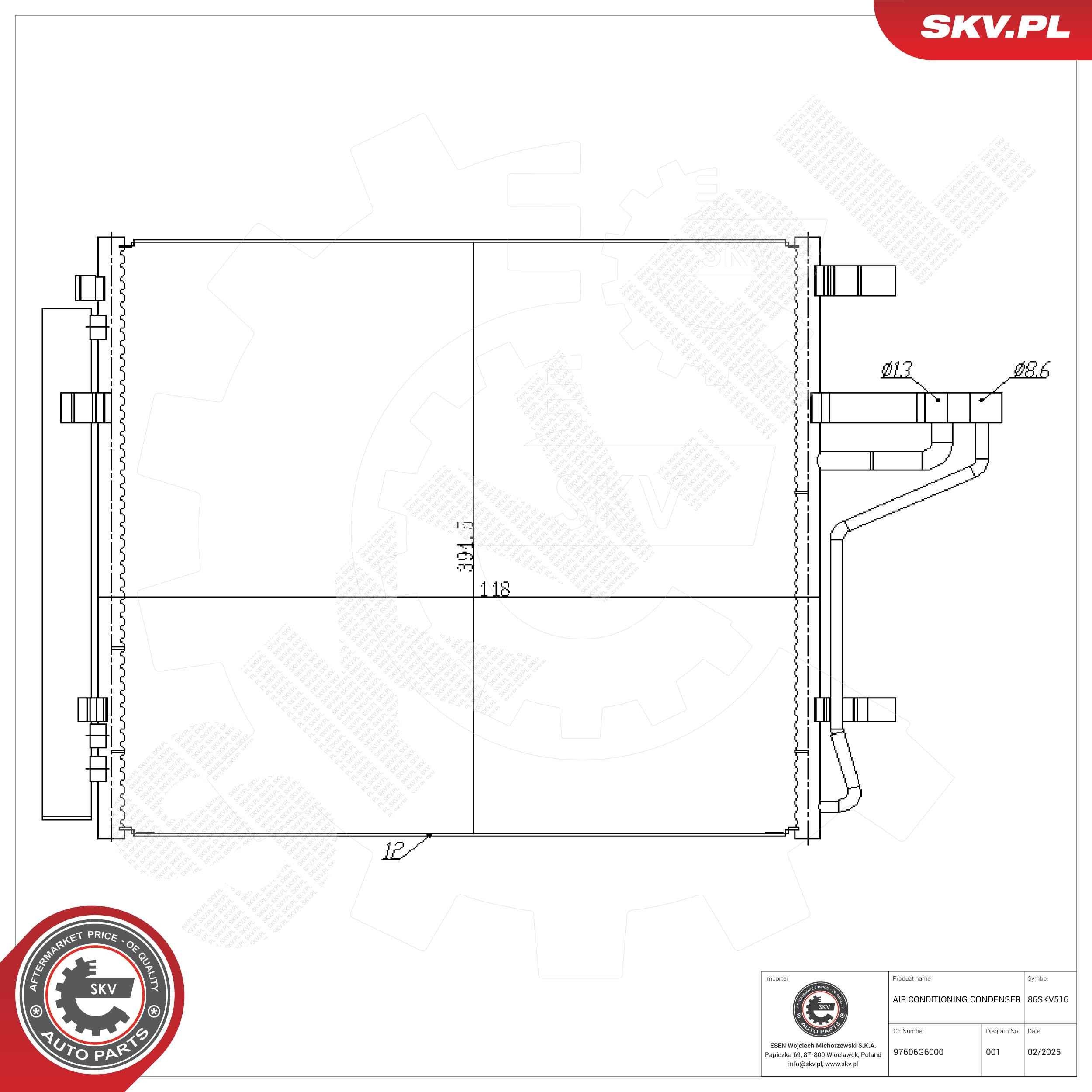 ESEN SKV Air conditioning condenser Article number: 86SKV516 cheaply