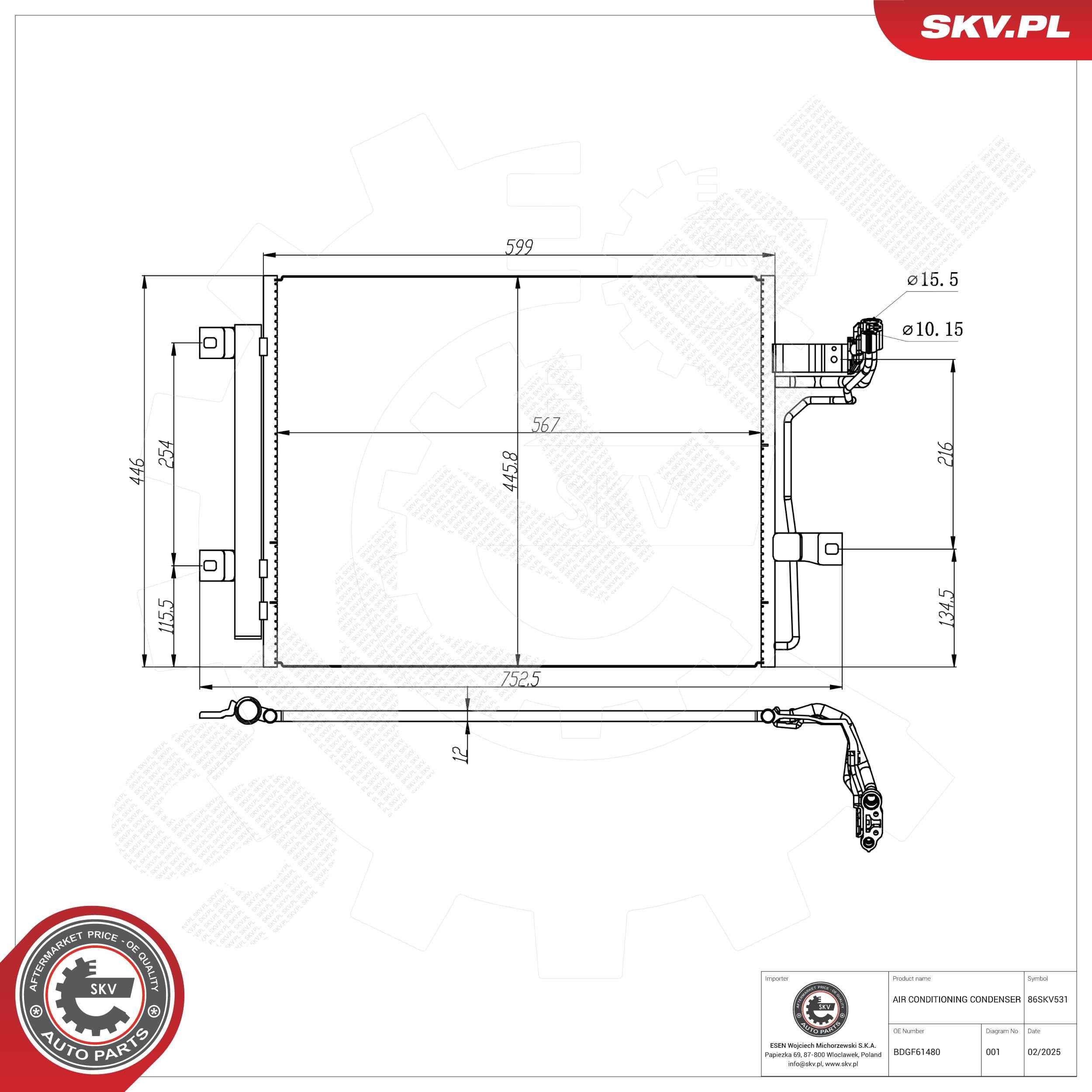 ESEN SKV Air conditioning condenser Article number: 86SKV531 cheaply
