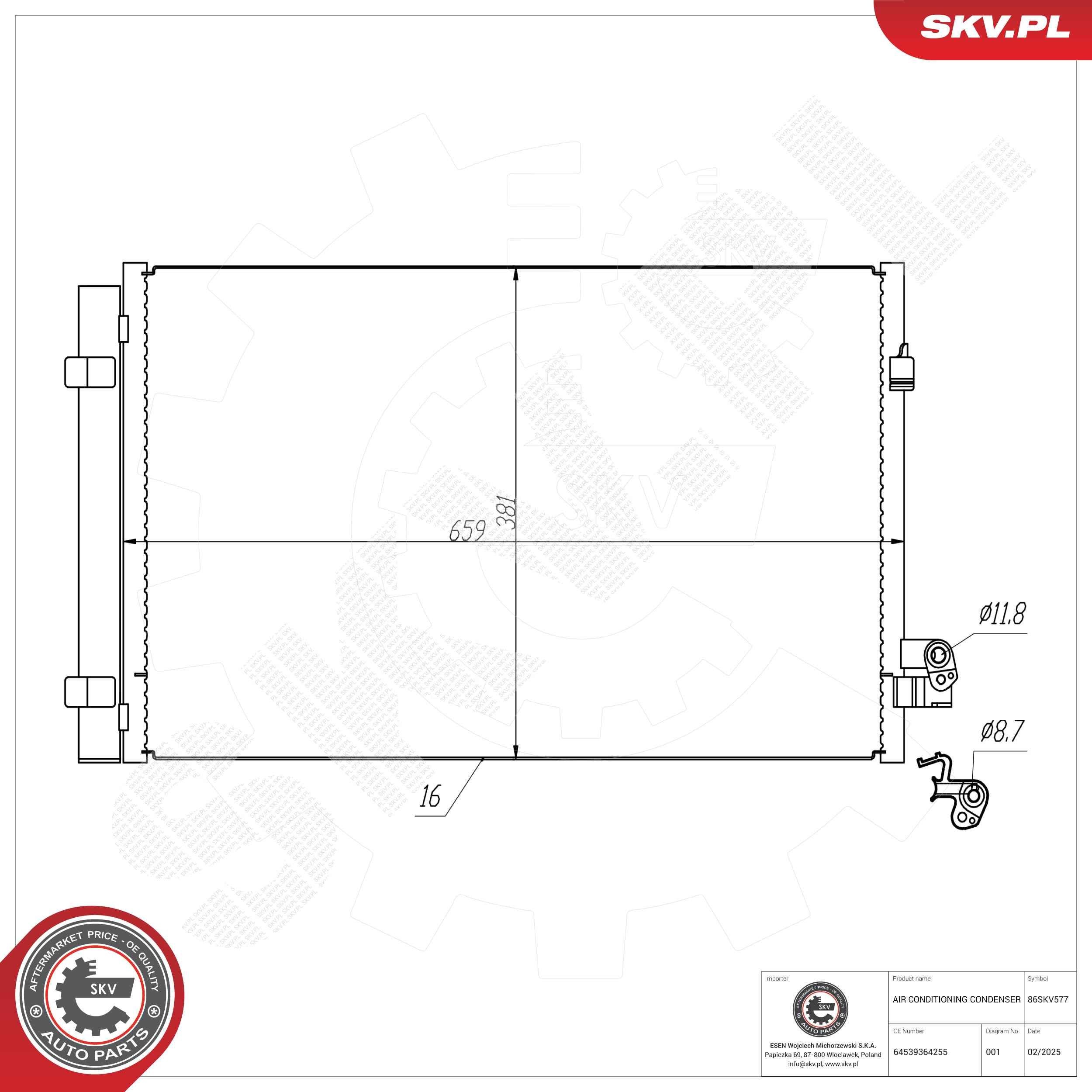 ESEN SKV Air conditioning condenser Article number: 86SKV577 cheaply