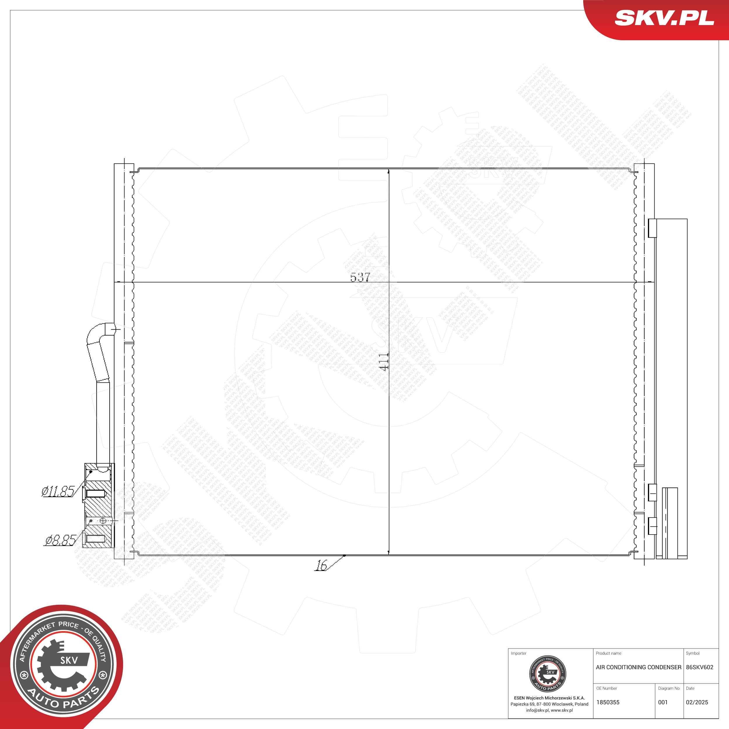 ESEN SKV Air conditioning condenser Article number: 86SKV602 cheaply