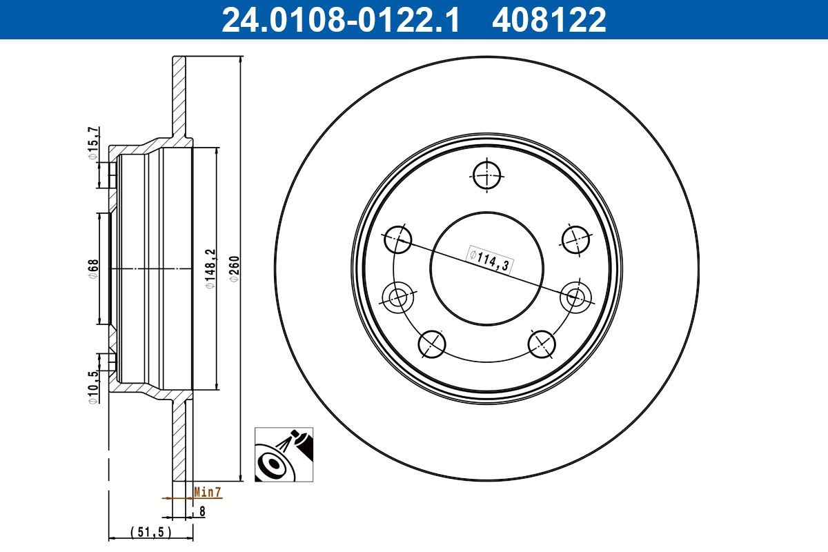 ATE Brake disc Article number: 24.0108-0122.1 cheaply