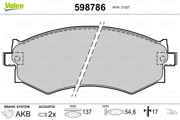 VALEO Brake pad set Article number: 598786 cheaply