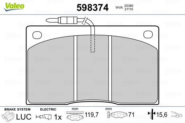 VALEO Brake pad set Article number: 598374 cheaply