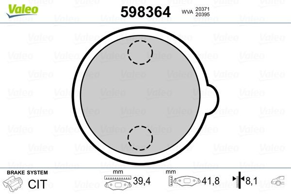 VALEO Brake Pad Set, disc parking brake Article number: 598364 cheaply