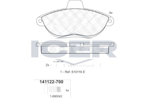 ICER Brake pad set Article number: 141122-700 cheaply