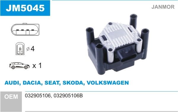 JANMOR Ignition coil Article number: JM5045 cheaply